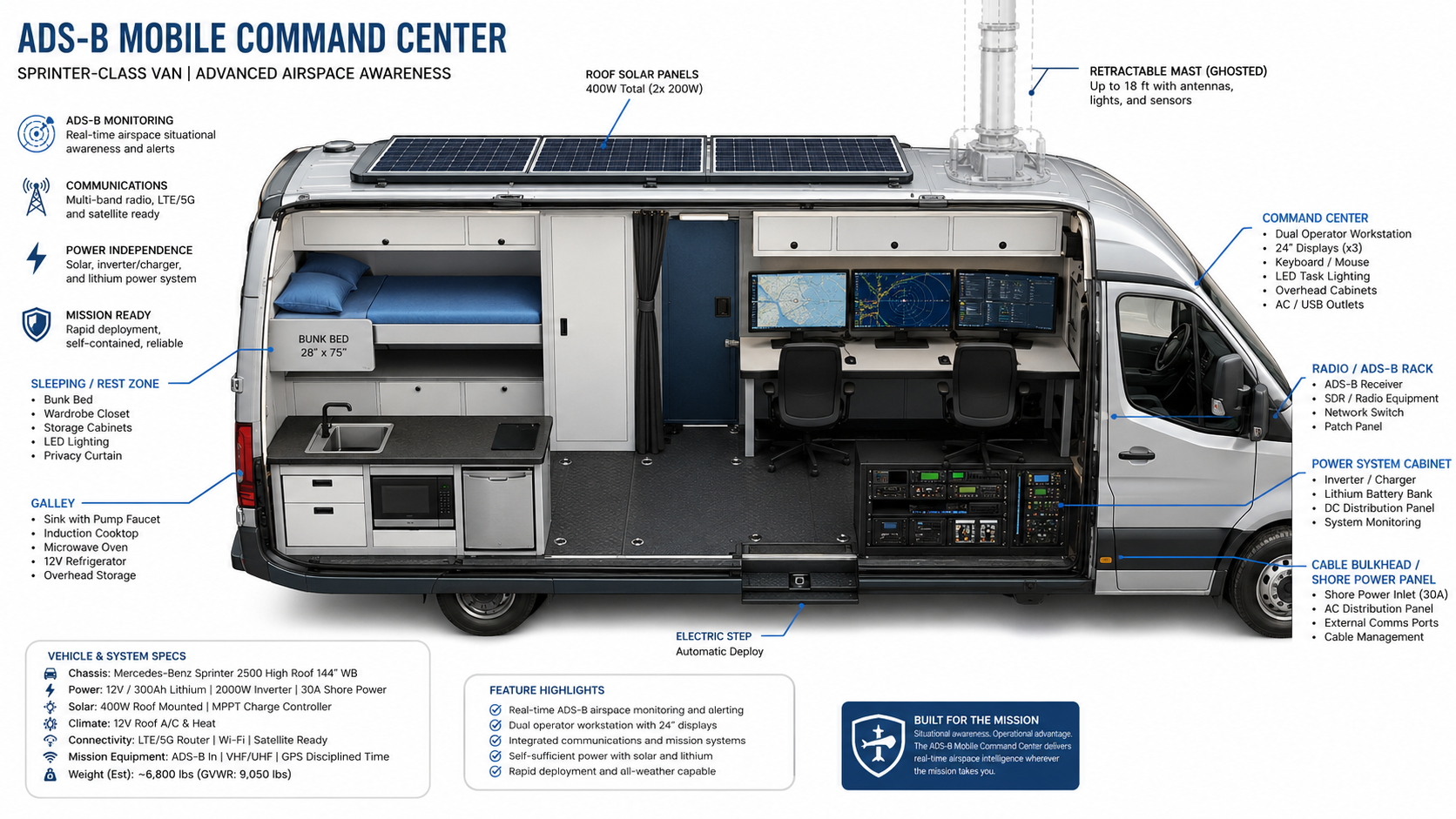 Cutaway floor plan of ADS-B mobile command van